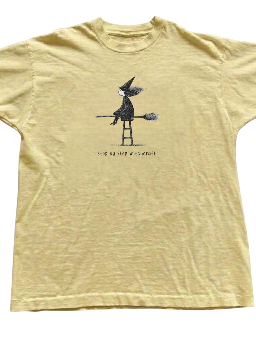 Gildan Pale Yellow Witch Illustration Graphic Tee, Gift For Her, For Him